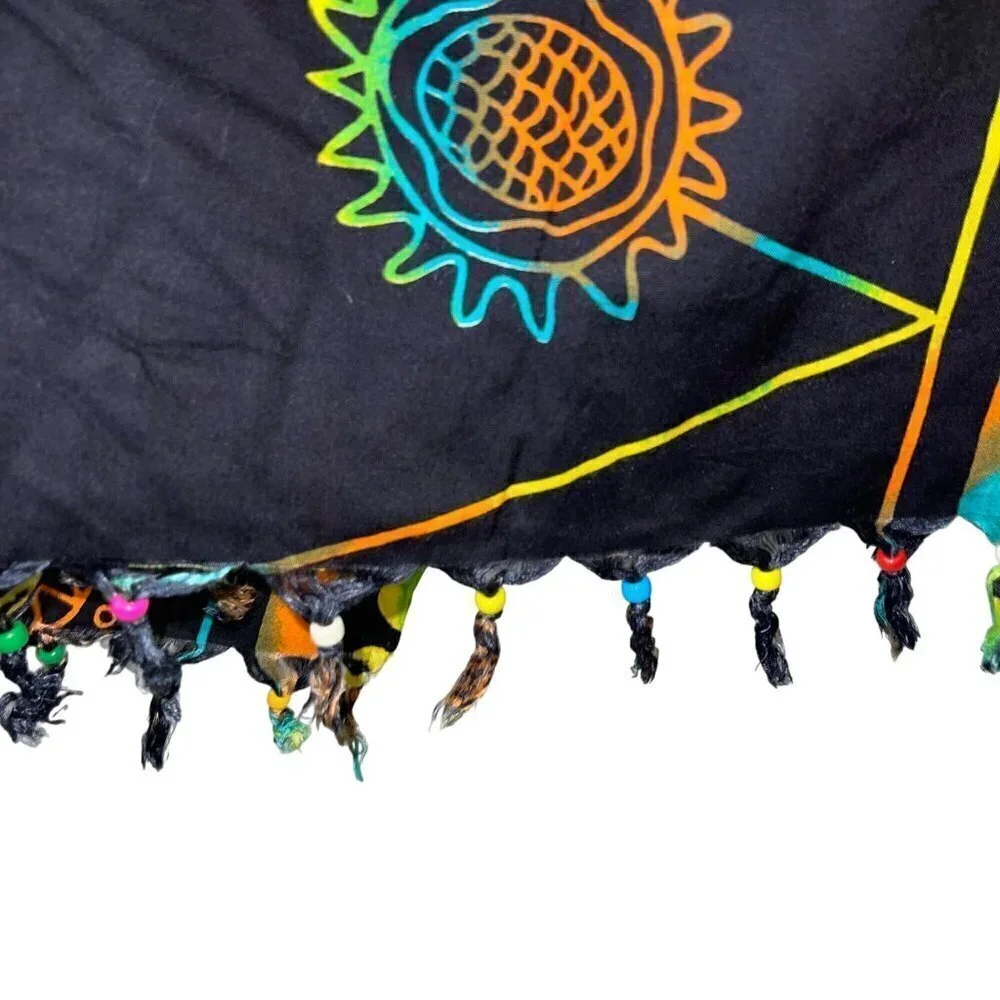 Vintage 90s Womens Scarf One Size Multicolor Wrap Swim Cover Up Beaded Fringe